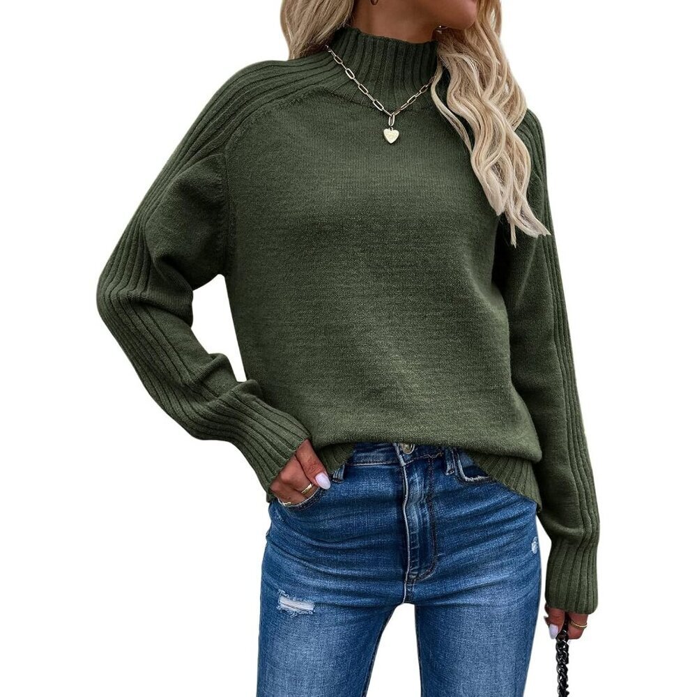 Womens Turtleneck Sweater Knit Long Sleeve Loose Casual Top Small